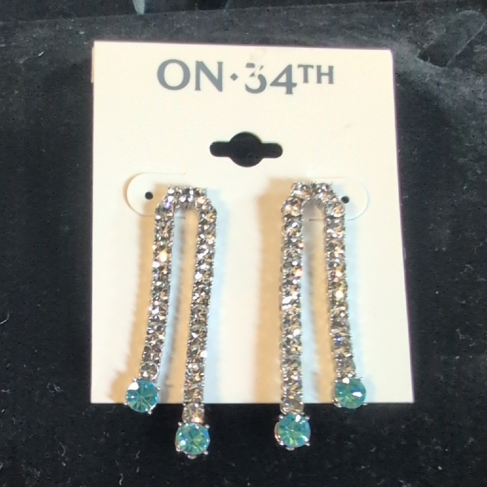 Geometric Silver and Blue Drop Earrings